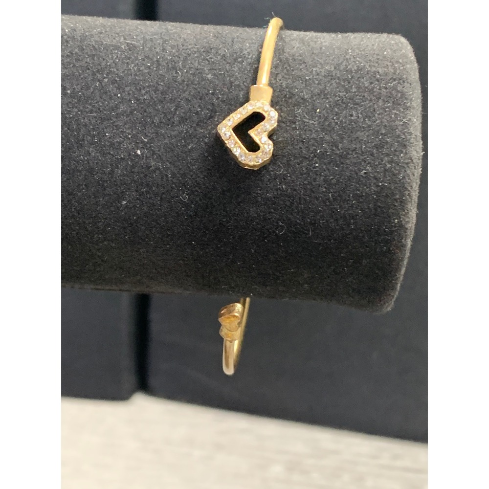 Gold Tone Rhinestone Heart Open Cuff Bypass Bracelet 6 Inch